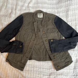 LOGG H&M‎ Small 6 Waxed Sleeve Green Black Military Utility Jacket Button Up